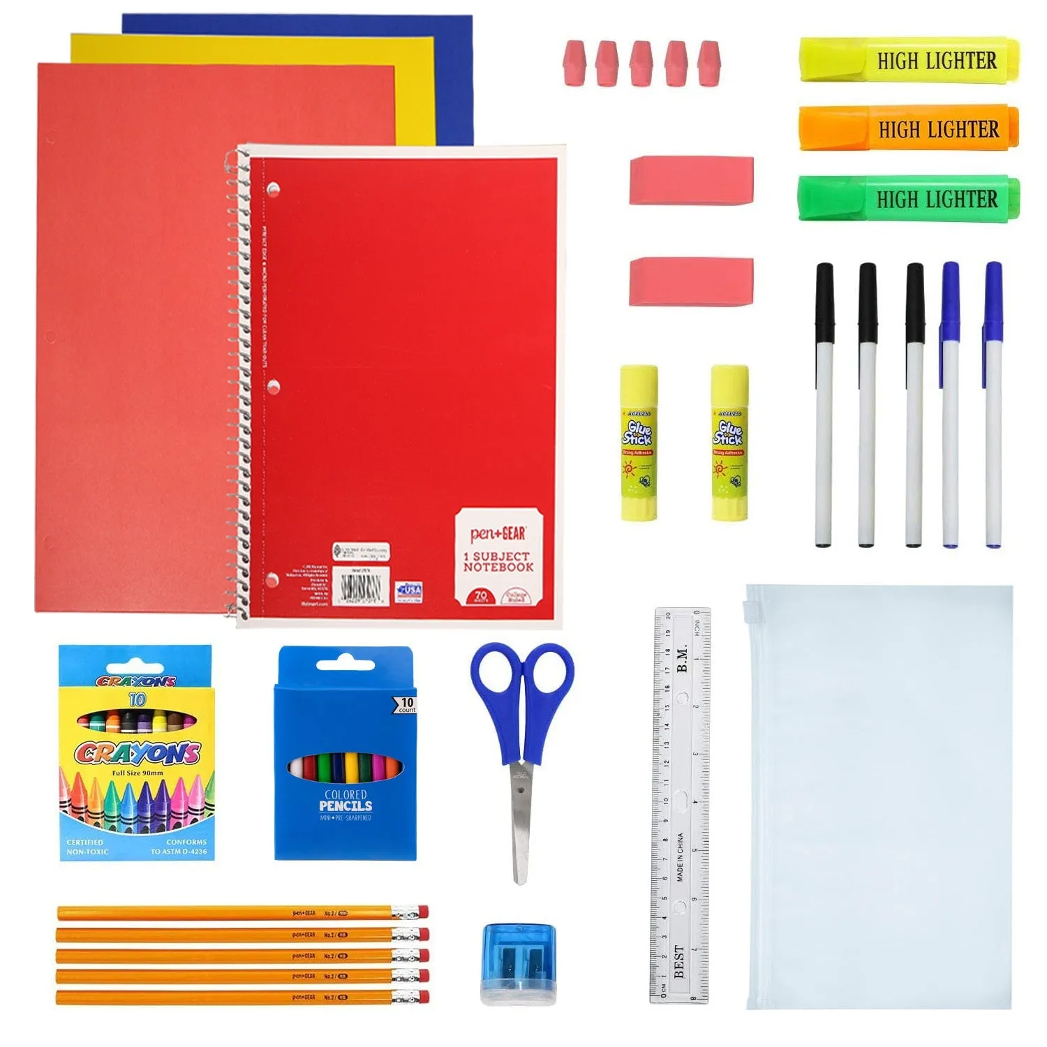 12 Wholesale Backpacks in 6 Bright Colors & 12 Bulk School Supply Kits of Your Choice