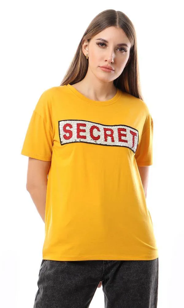 57591 Stitched Sequince Loose Tee - Mustard