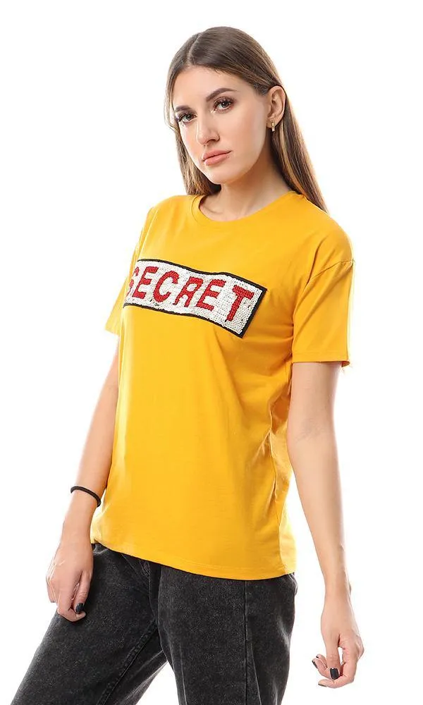 57591 Stitched Sequince Loose Tee - Mustard