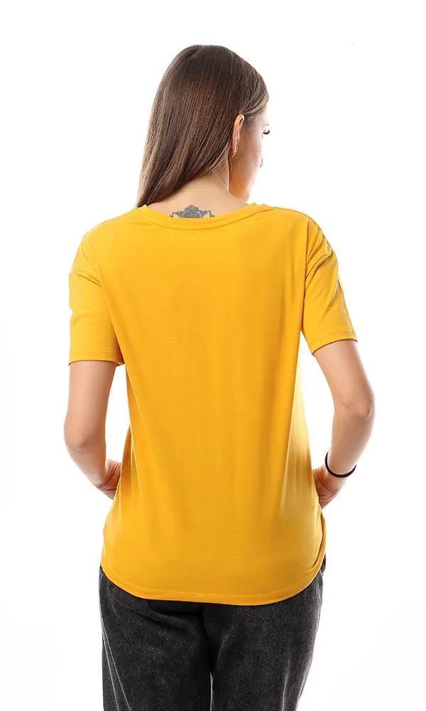 57591 Stitched Sequince Loose Tee - Mustard