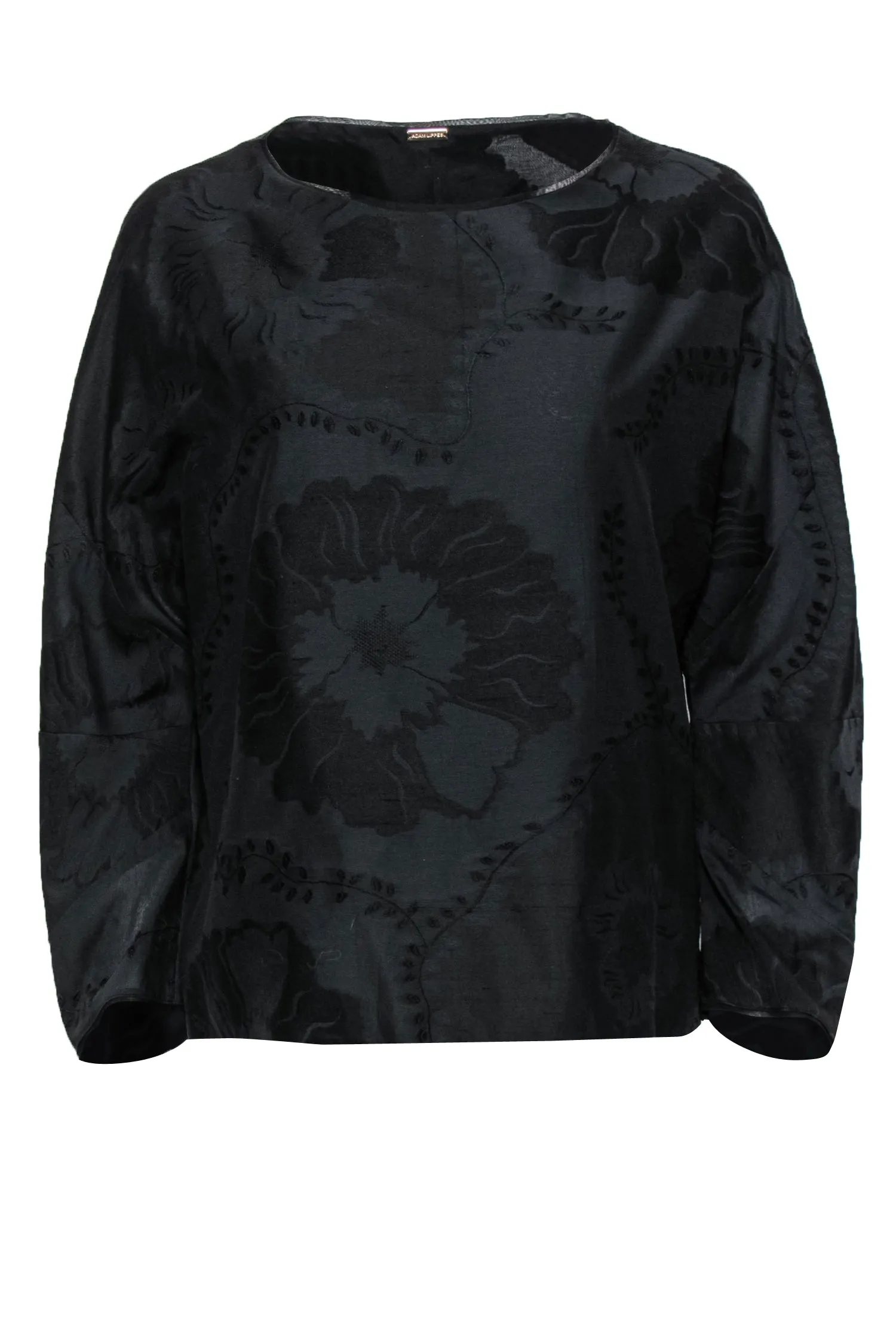 Adam Lippes - Black Floral Embroidered Long Sleeve Blouse Sz L