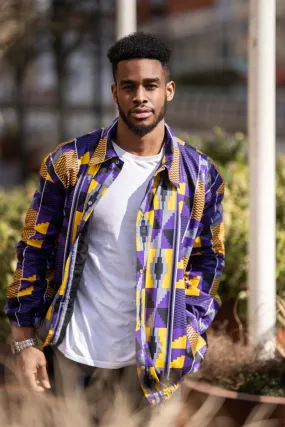 African Puffer Jacket In Purple Kente