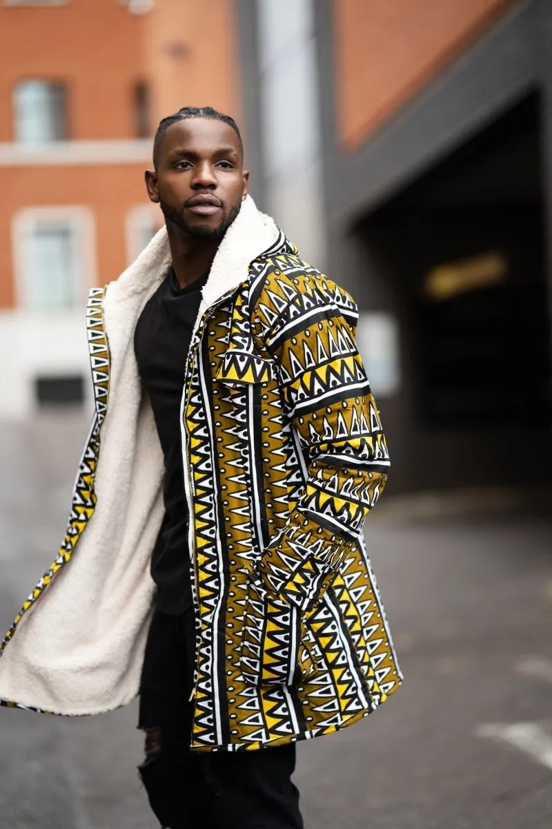 African Winter Coat In Earthy Mud Cloth