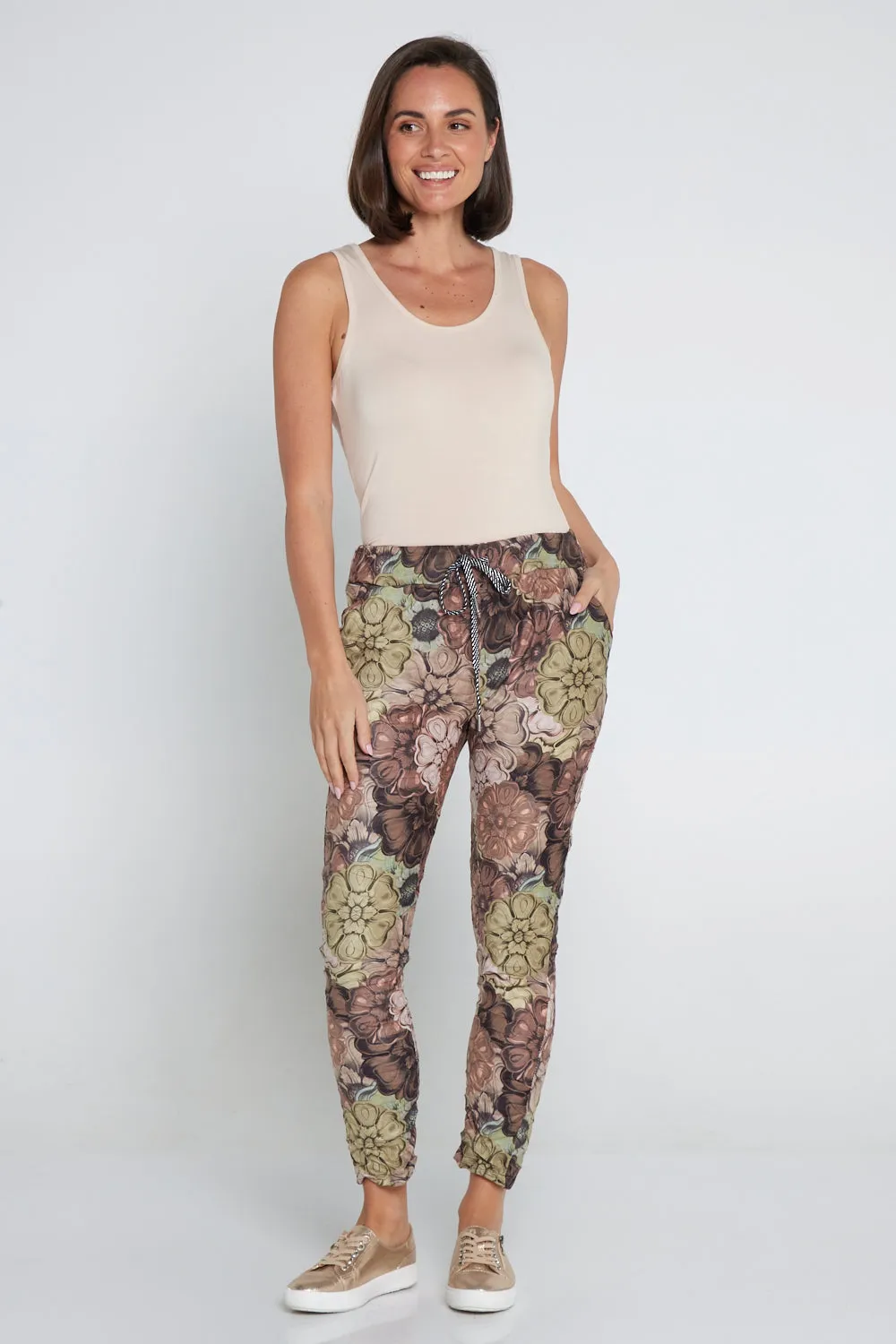 Alina Pants - Brown/Green Floral