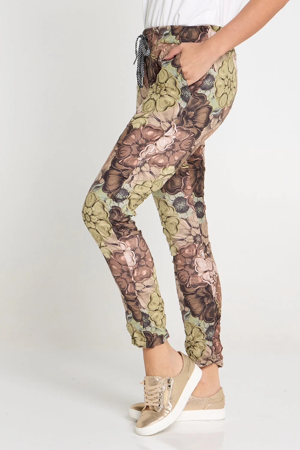 Alina Pants - Brown/Green Floral