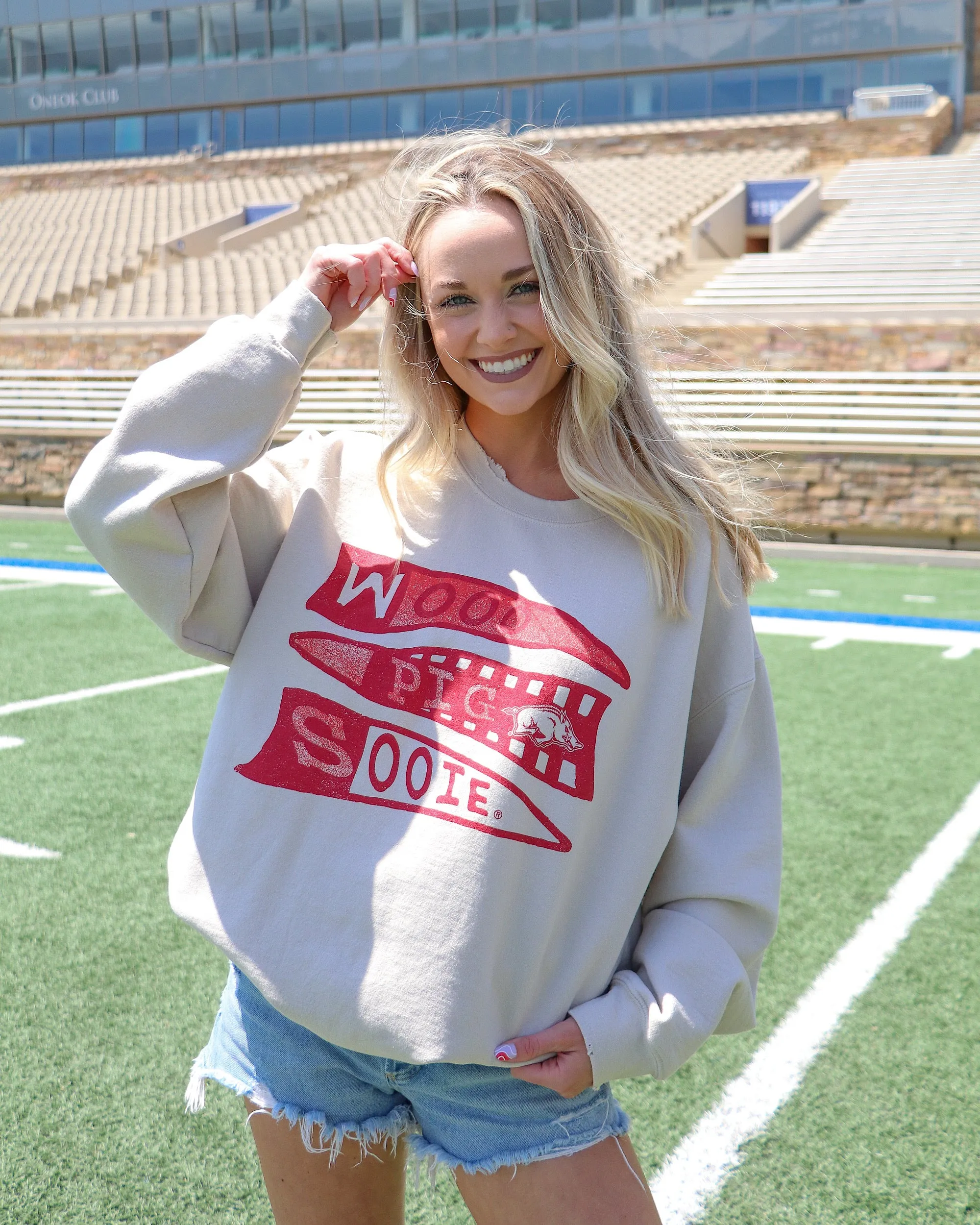 Arkansas Razorbacks Pennant Sand Thrifted Sweatshirt