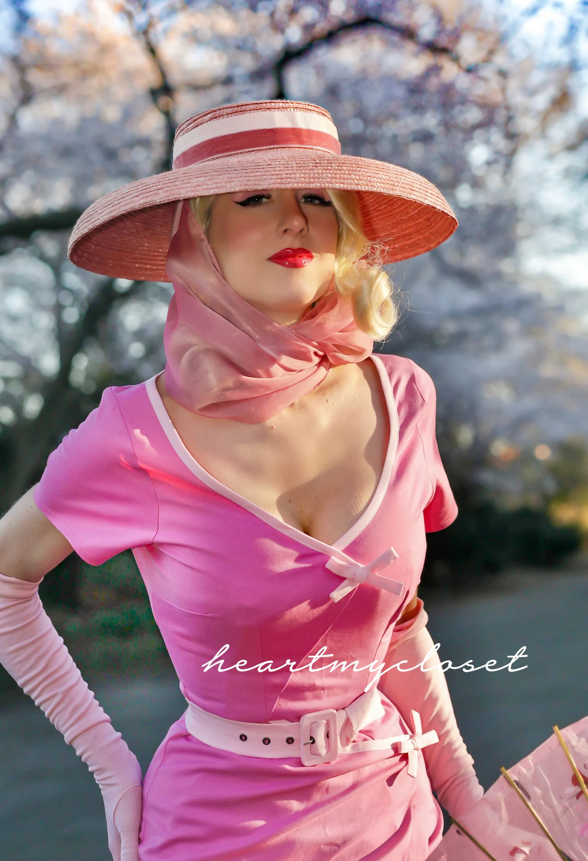 Ashley pink - retro vintage bow dress pencil