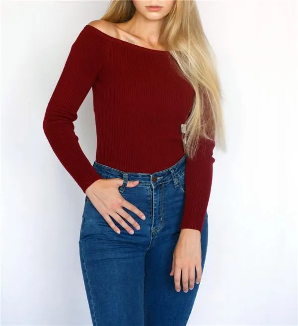 Autumn Winter Thickening Basic Women's Slit Neckline Strapless Sweater