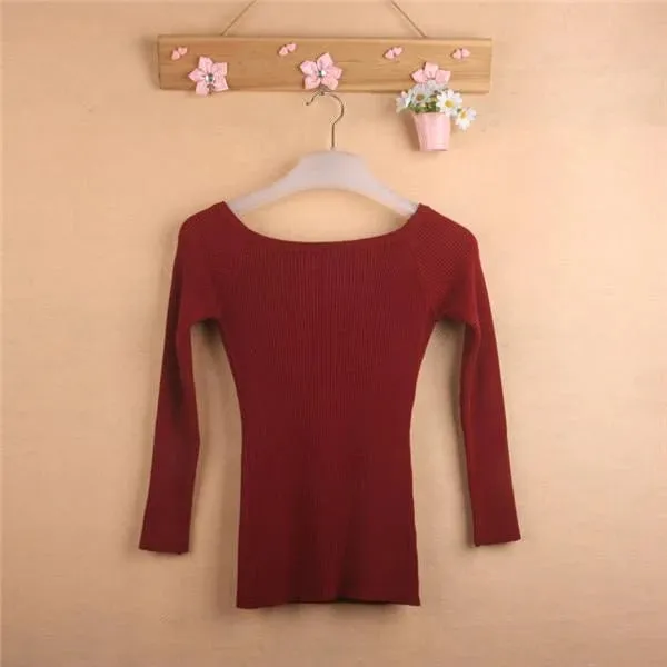 Autumn Winter Thickening Basic Women's Slit Neckline Strapless Sweater