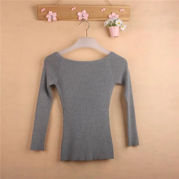 Autumn Winter Thickening Basic Women's Slit Neckline Strapless Sweater