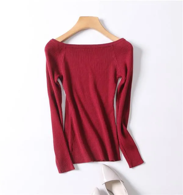 Autumn Winter Thickening Basic Women's Slit Neckline Strapless Sweater