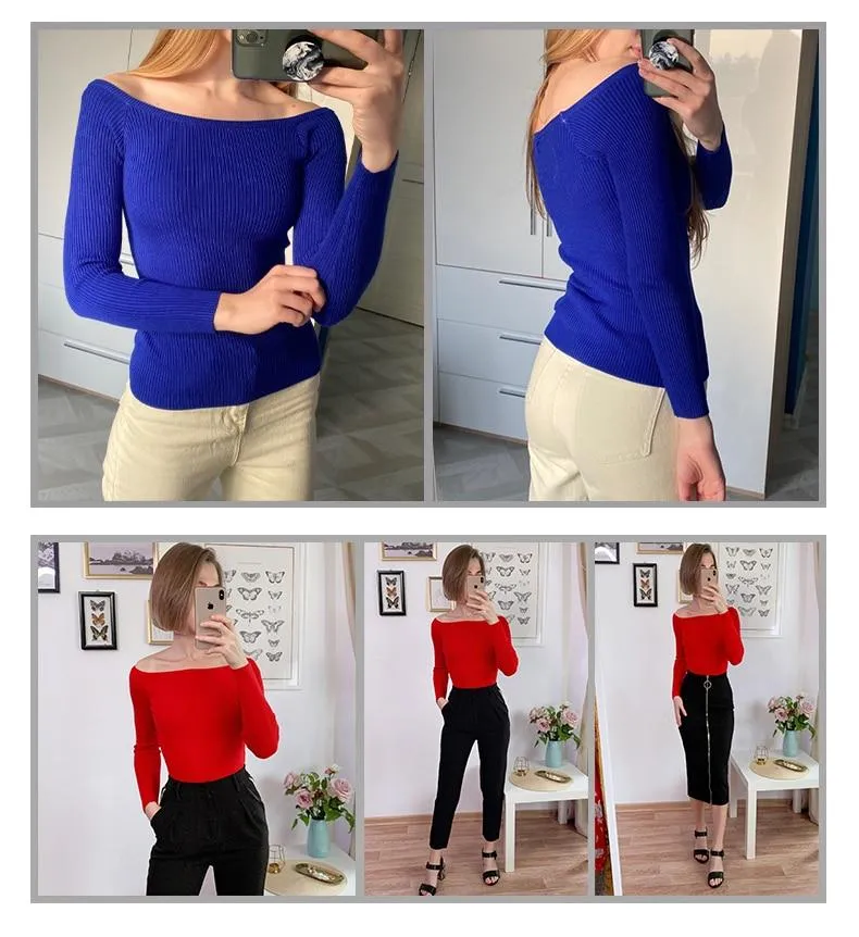 Autumn Winter Thickening Basic Women's Slit Neckline Strapless Sweater