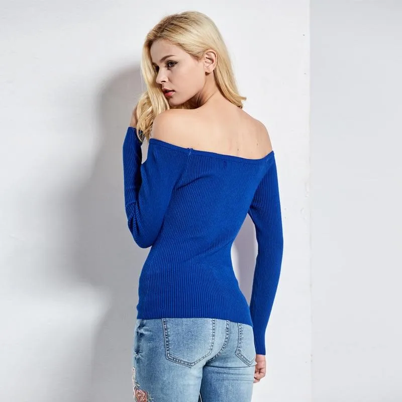 Autumn Winter Thickening Basic Women's Slit Neckline Strapless Sweater