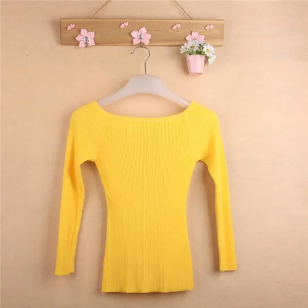 Autumn Winter Thickening Basic Women's Slit Neckline Strapless Sweater