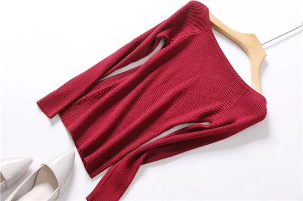 Autumn Winter Thickening Basic Women's Slit Neckline Strapless Sweater