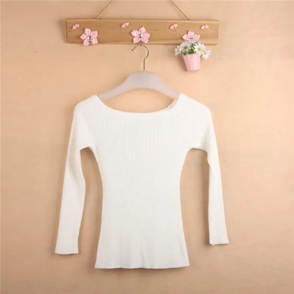 Autumn Winter Thickening Basic Women's Slit Neckline Strapless Sweater