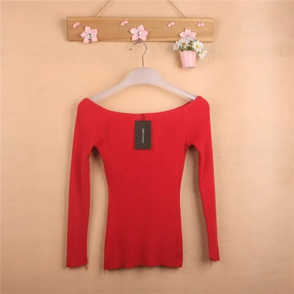 Autumn Winter Thickening Basic Women's Slit Neckline Strapless Sweater