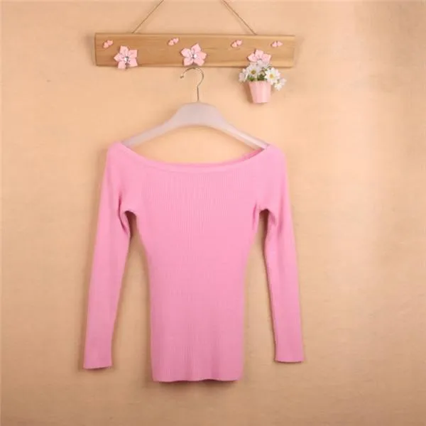 Autumn Winter Thickening Basic Women's Slit Neckline Strapless Sweater