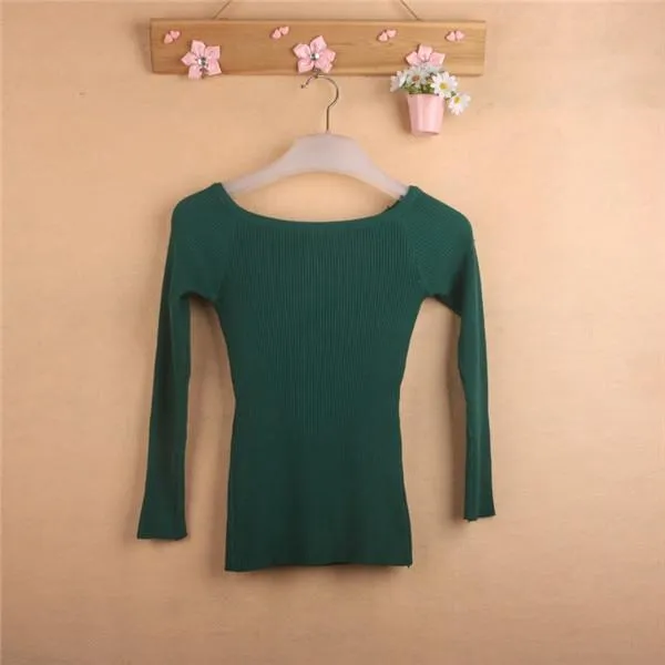 Autumn Winter Thickening Basic Women's Slit Neckline Strapless Sweater