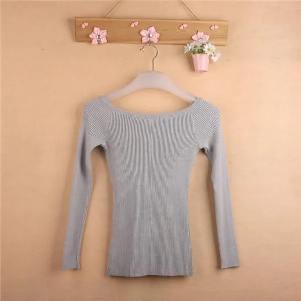 Autumn Winter Thickening Basic Women's Slit Neckline Strapless Sweater