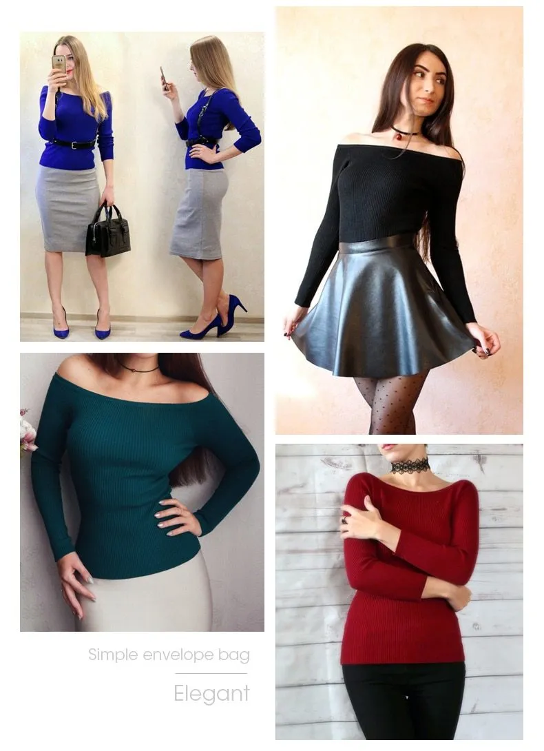 Autumn Winter Thickening Basic Women's Slit Neckline Strapless Sweater