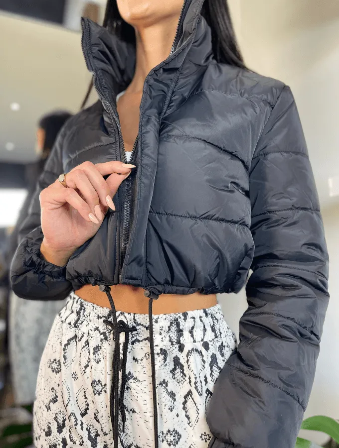 BABY CROPPED PUFFER JACKET - BLACK