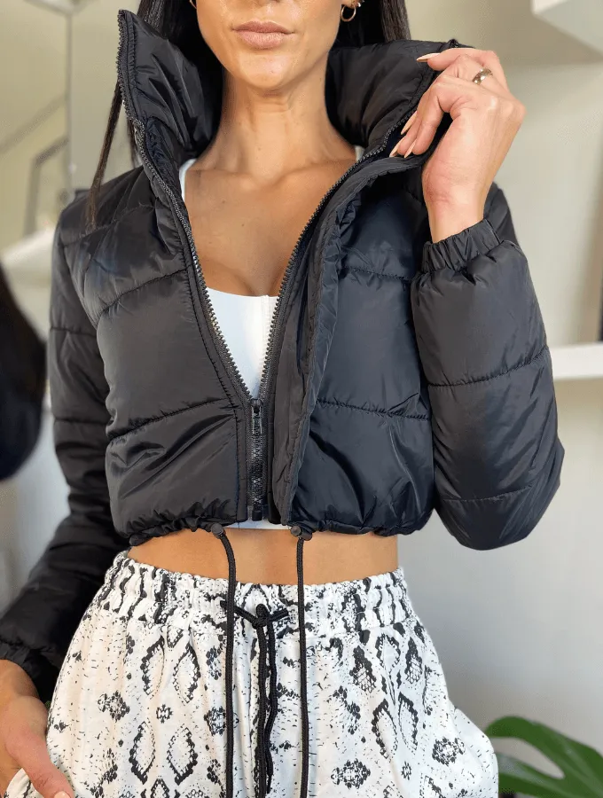 BABY CROPPED PUFFER JACKET - BLACK