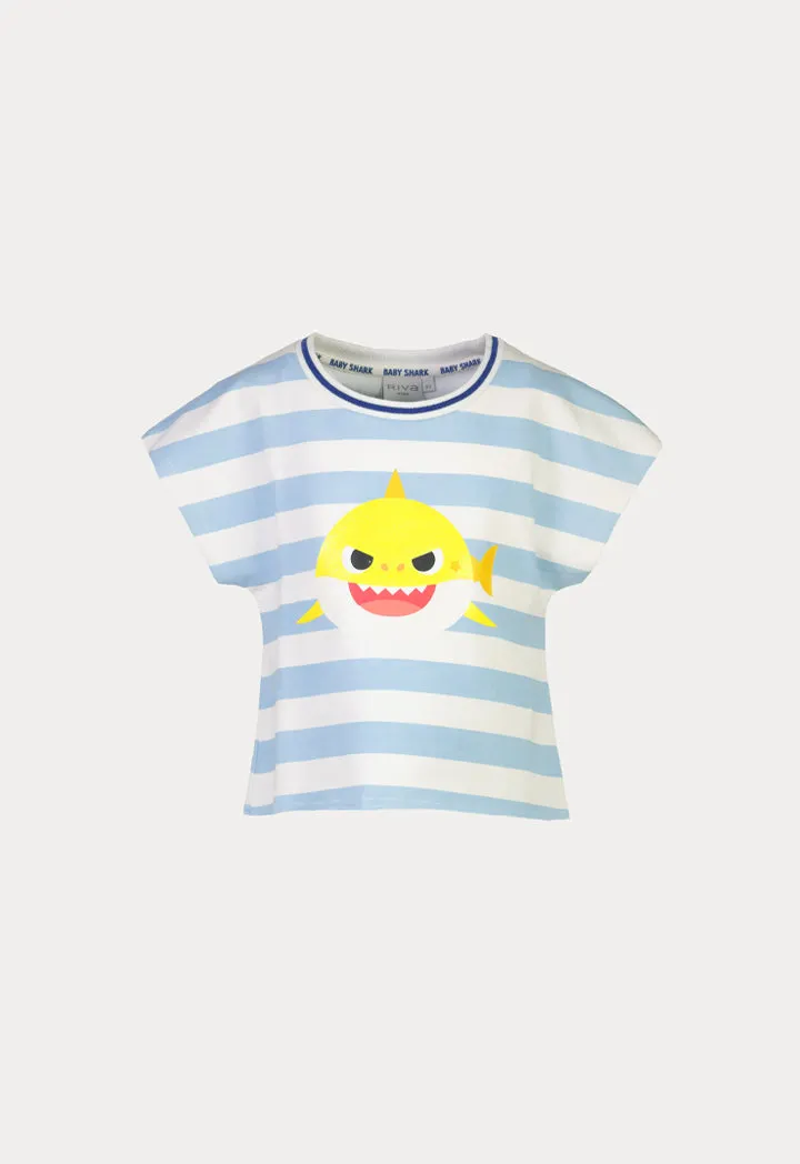 Baby Shark Digital Print Stripes Rib Shirt