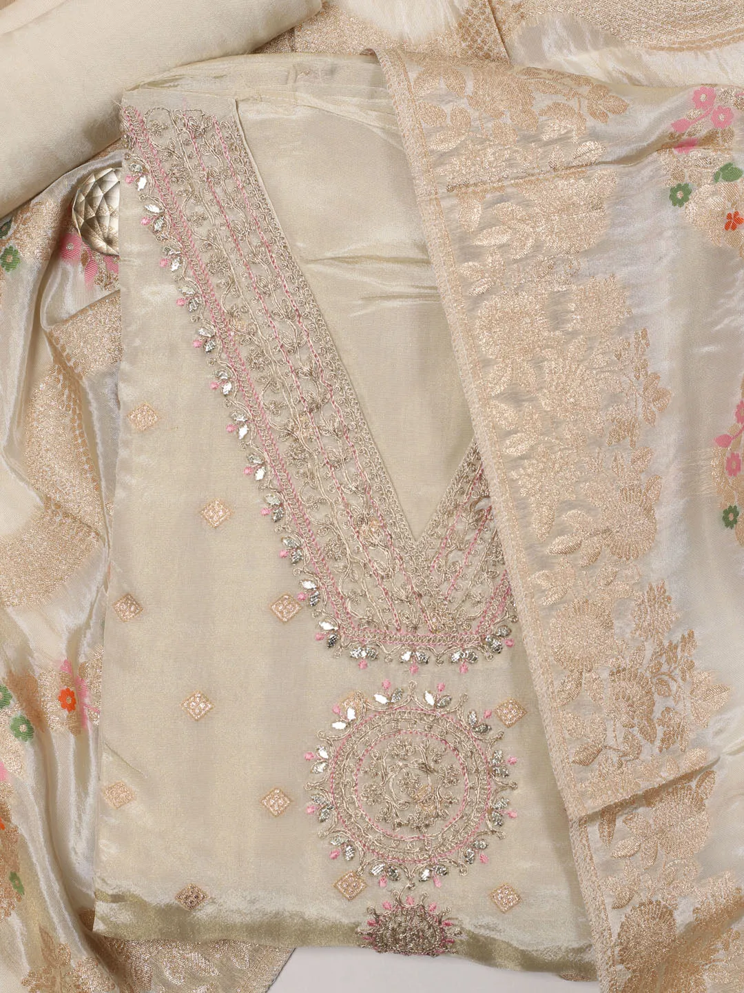 Banarasi Tissue Unstitched Suit With Dupatta