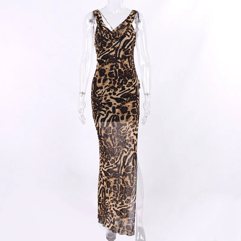 Belinda Leopard Print Backless Maxi Dress