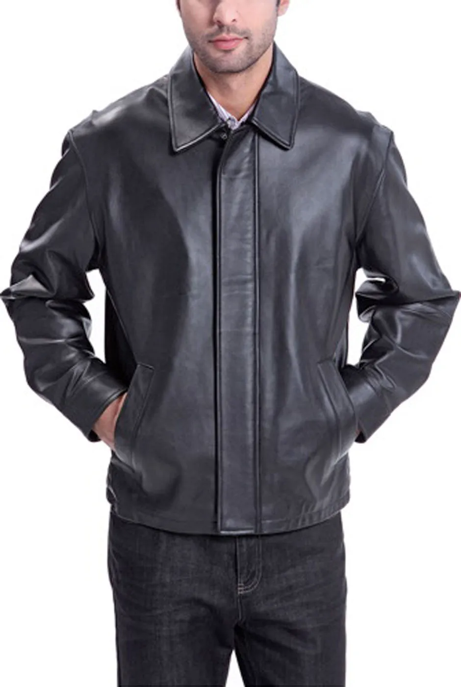 BGSD Men Open Bottom Lambskin Leather Hipster Jacket