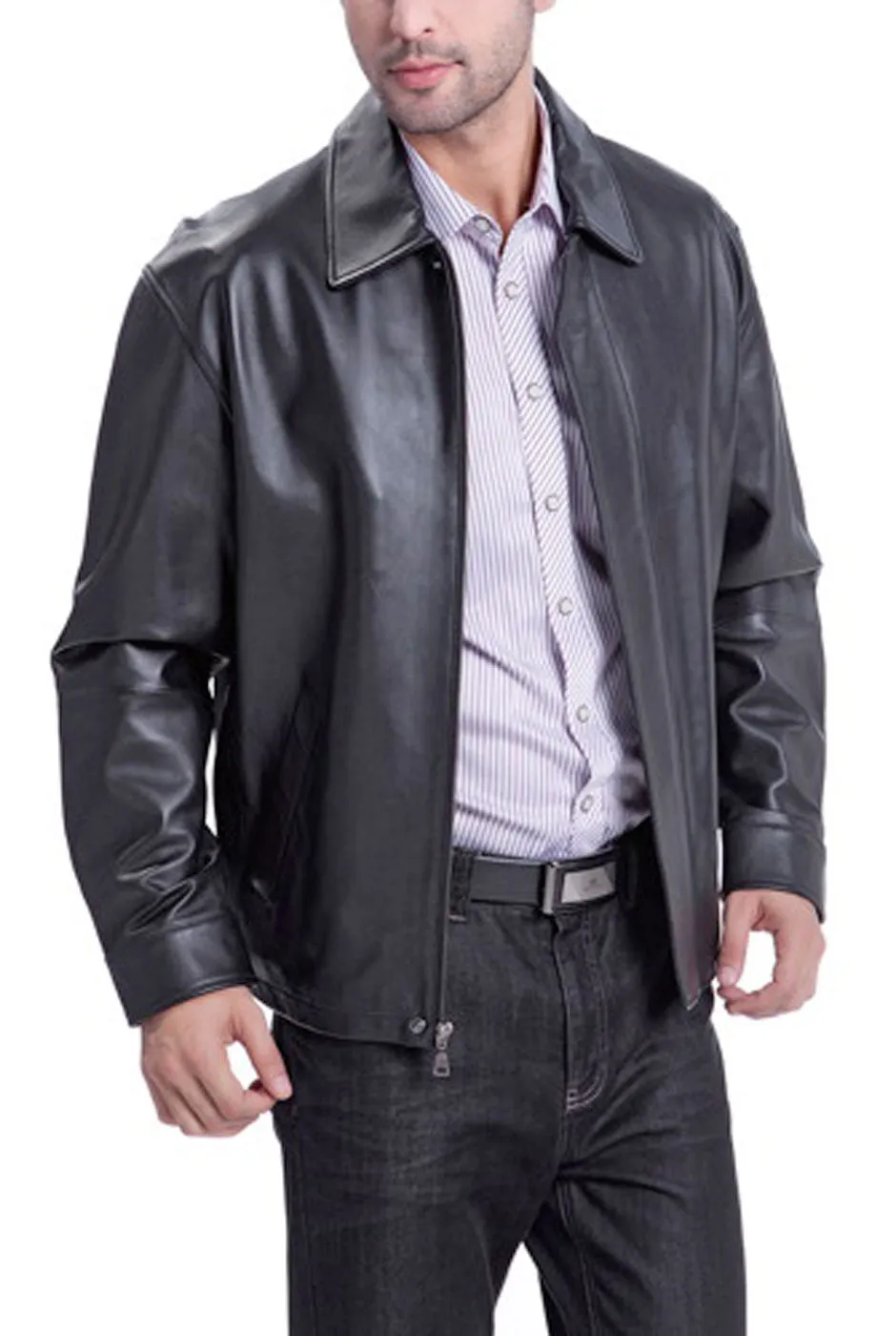 BGSD Men Open Bottom Lambskin Leather Hipster Jacket