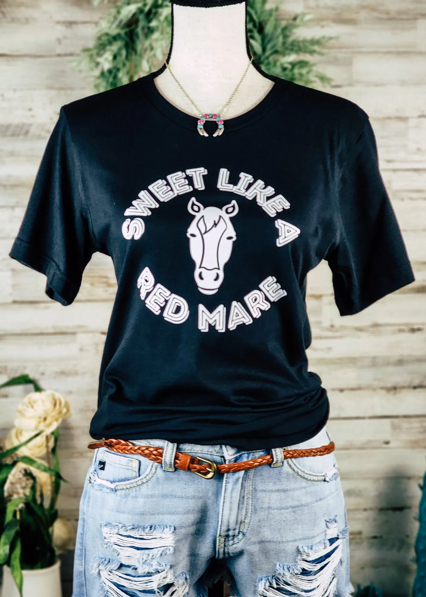 Black Sweet Like A Red Mare Short Sleeve Graphic Tee