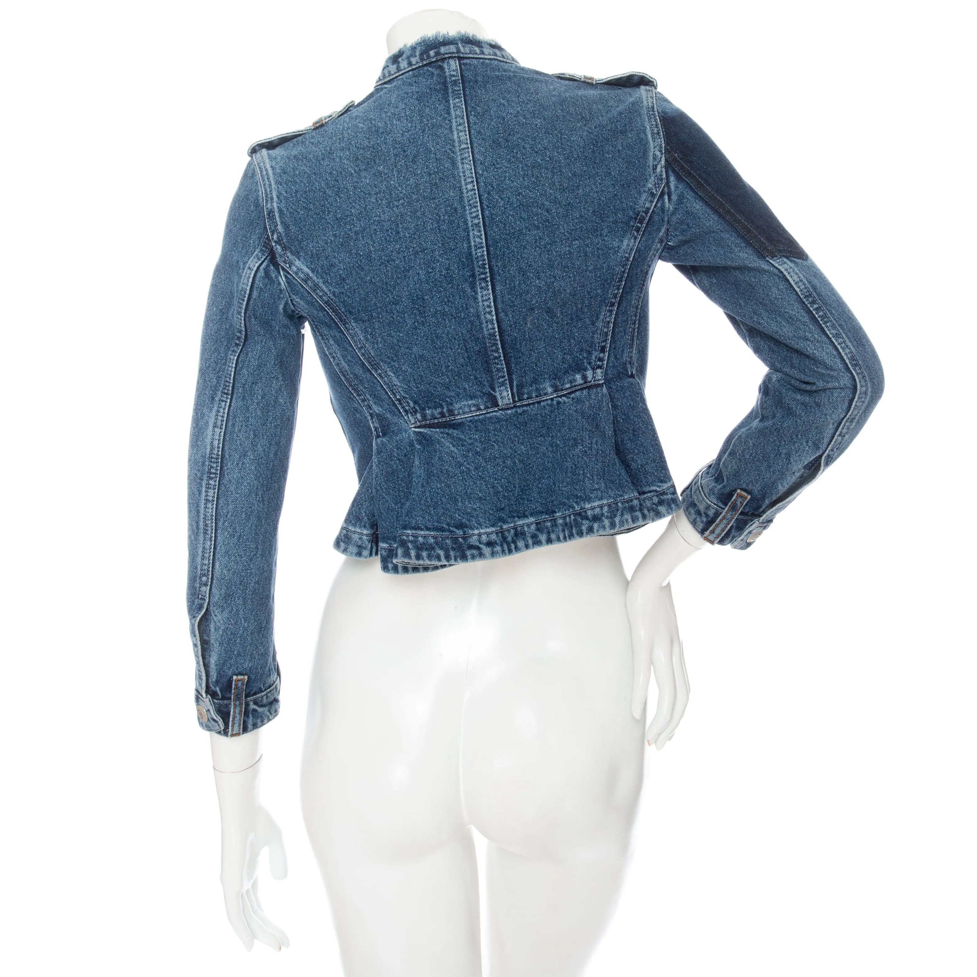 Blue Rigid Denim Back-Pleated Peplum Jacket