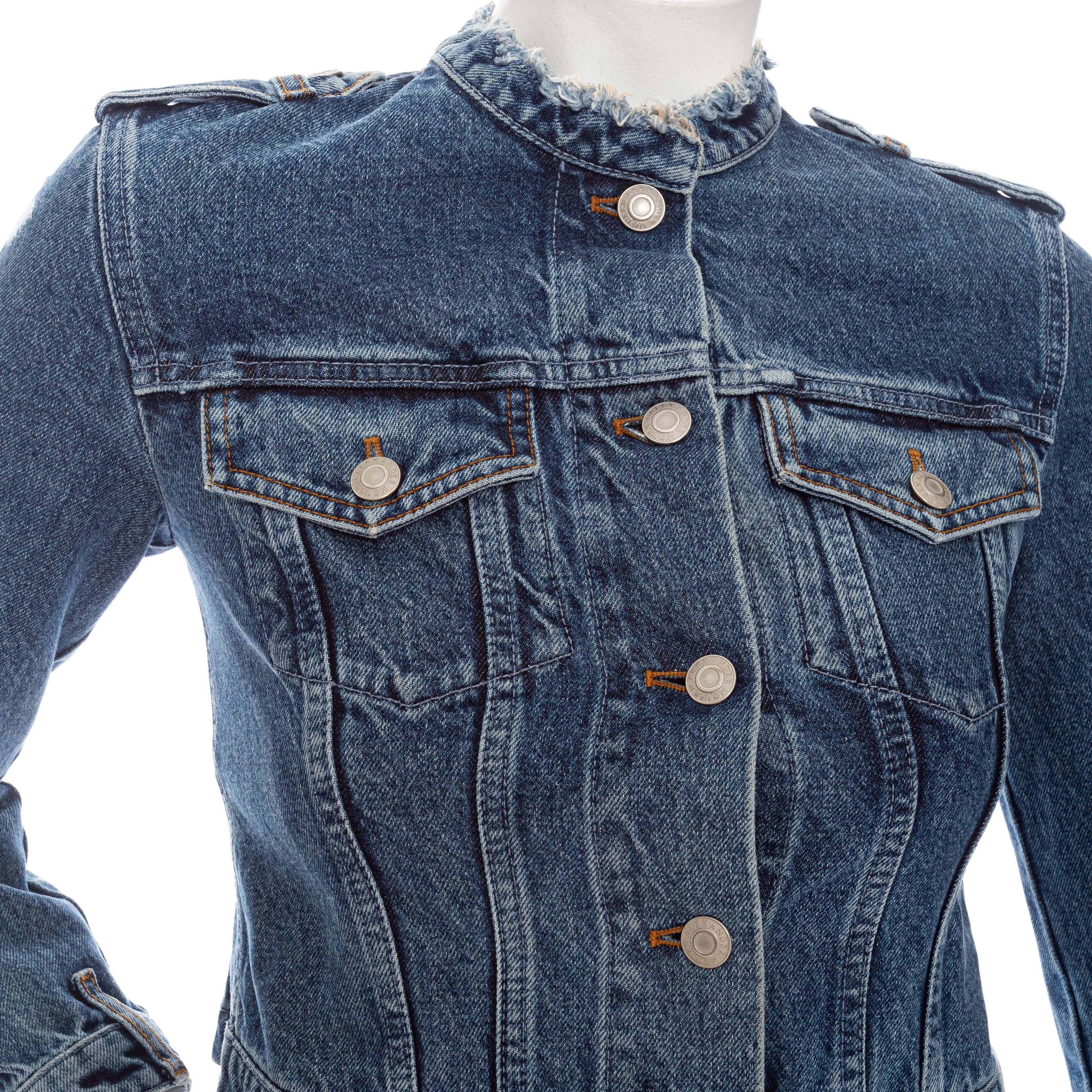 Blue Rigid Denim Back-Pleated Peplum Jacket