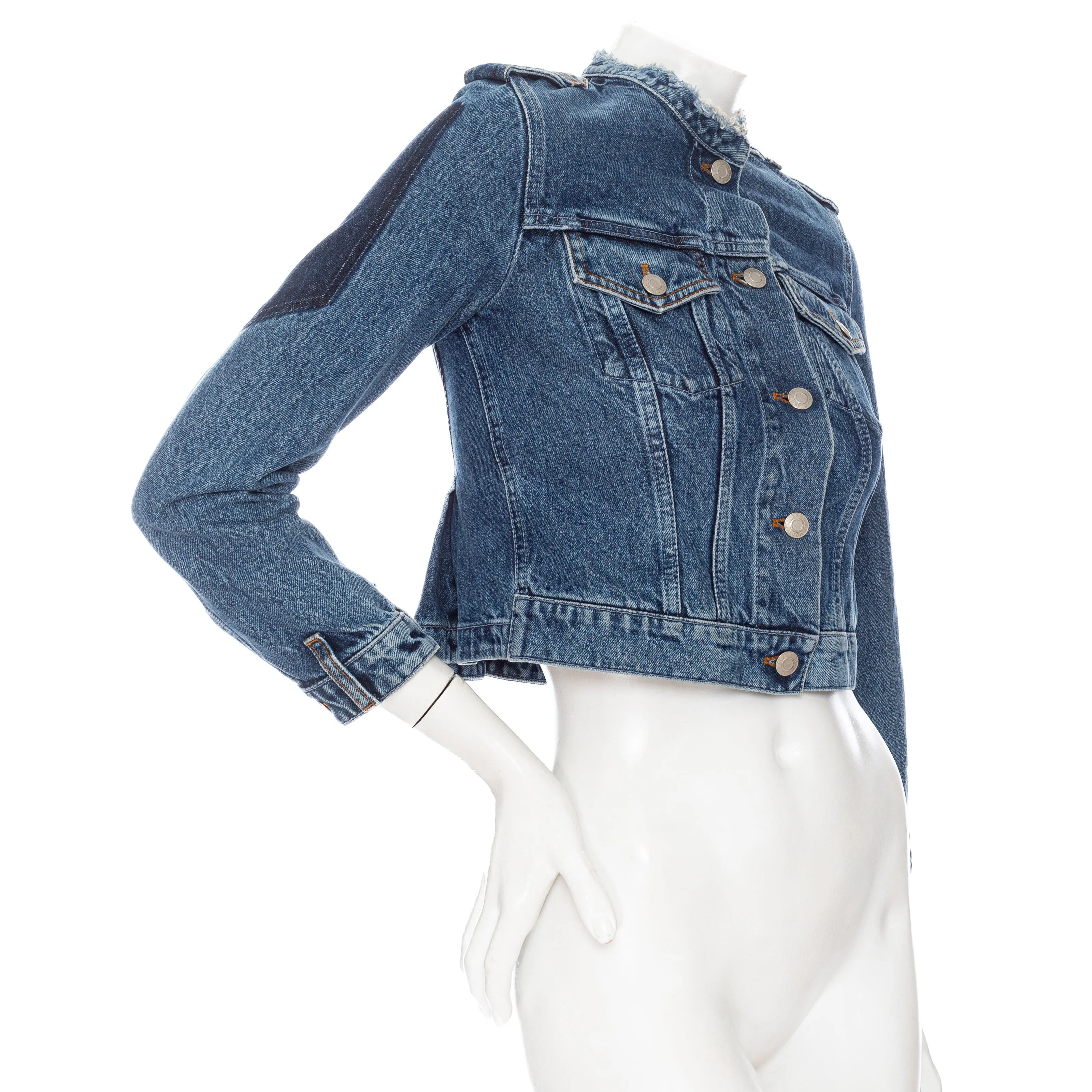 Blue Rigid Denim Back-Pleated Peplum Jacket