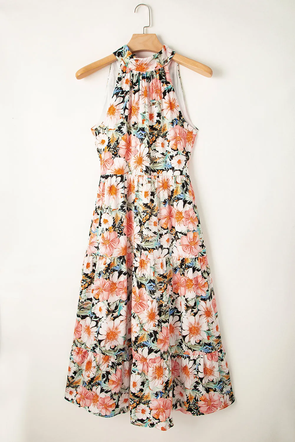 Boho Floral Knotted Halter Maxi Dress