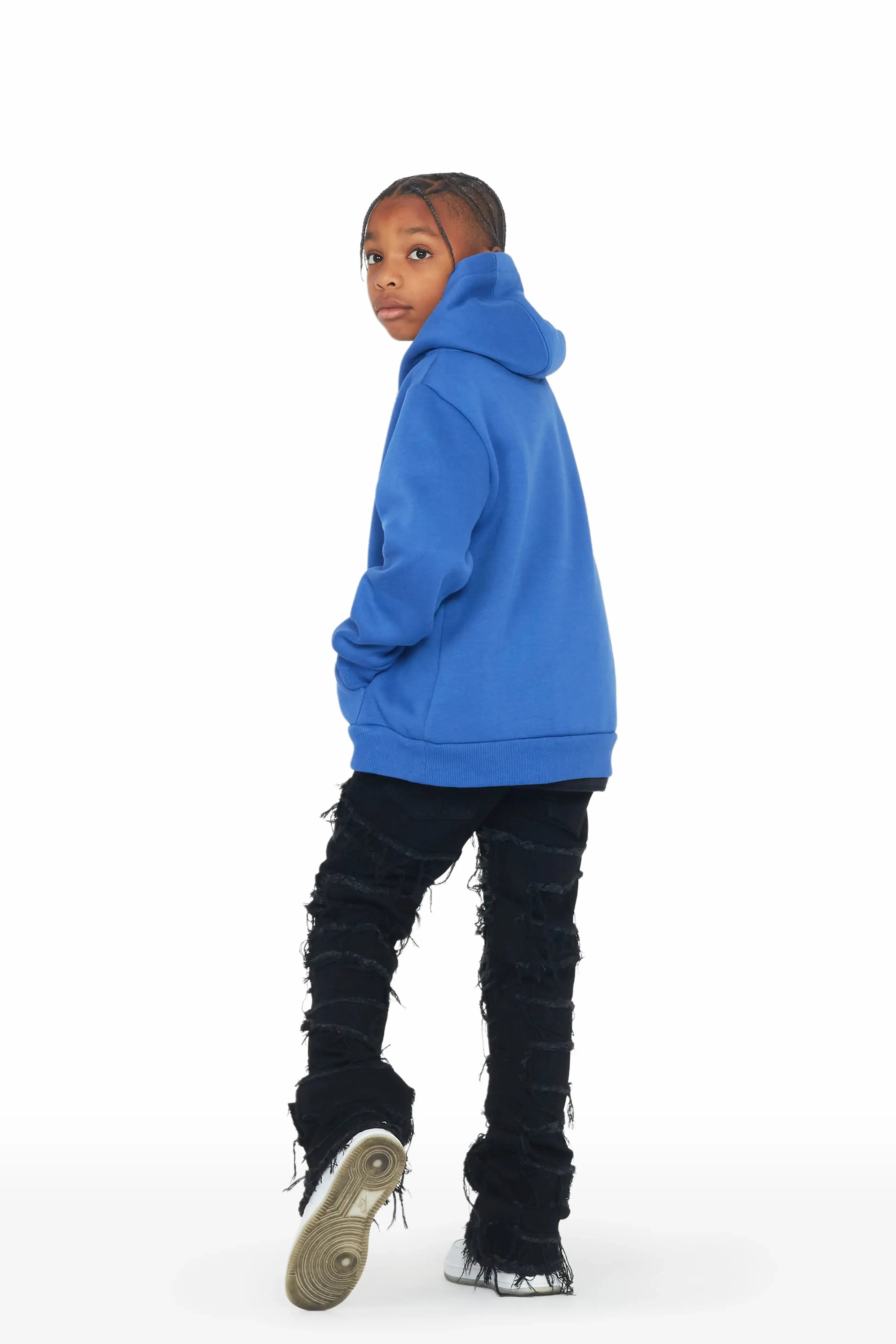 Boys Eduardo Royal Blue Hoodie/Black Stacked Jean Set