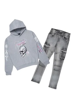 Boys Ernesto Heather Grey Hoodie/Jean Set