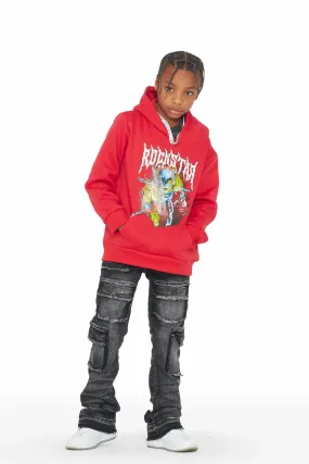 Boys Kashie Red Hoodie/Grey Stacked Flare Jean