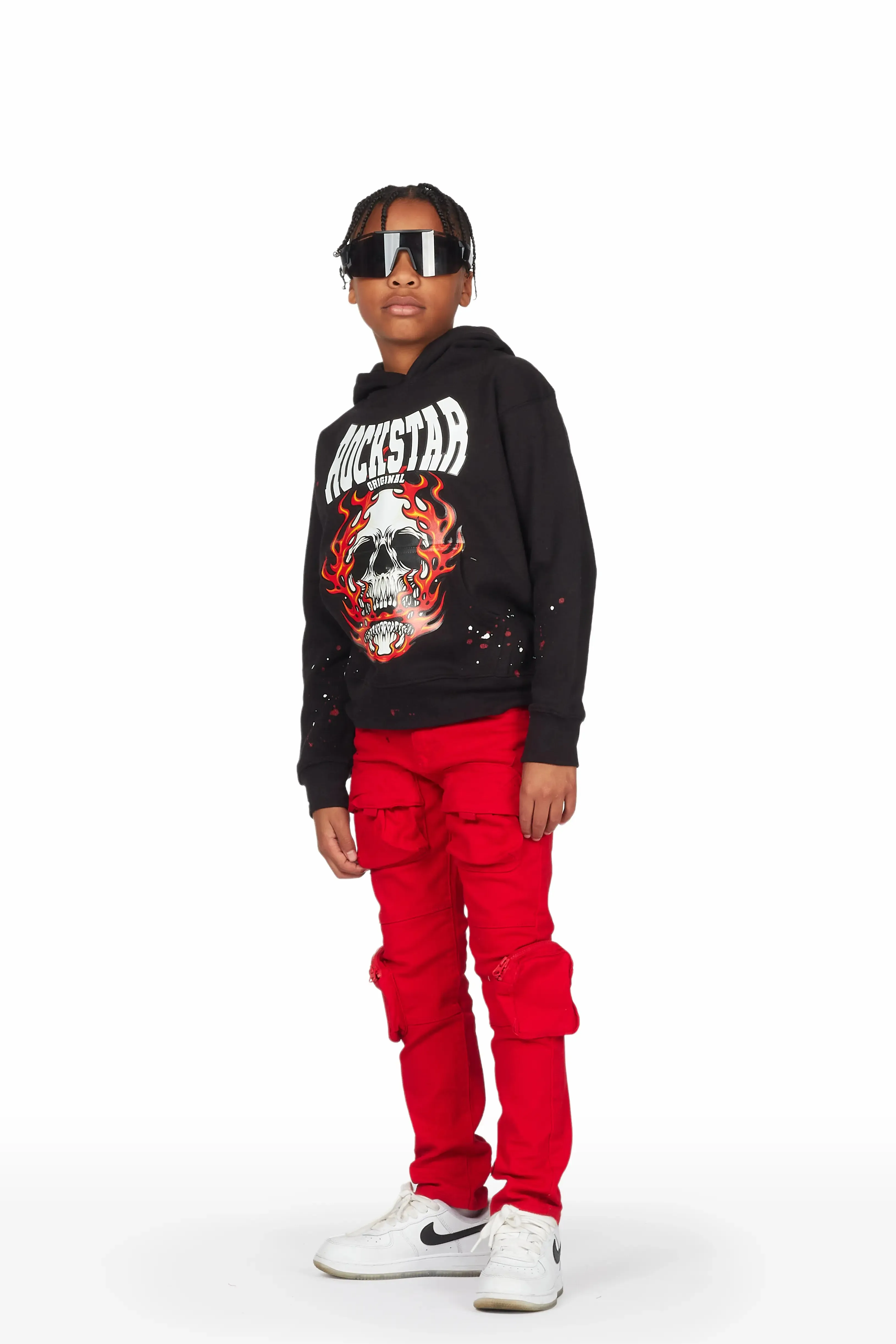 Boys Mateo Black/Red Cargo Jean Hoodie Set