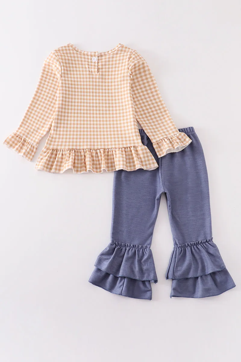 Brown plaid truck applique girl set