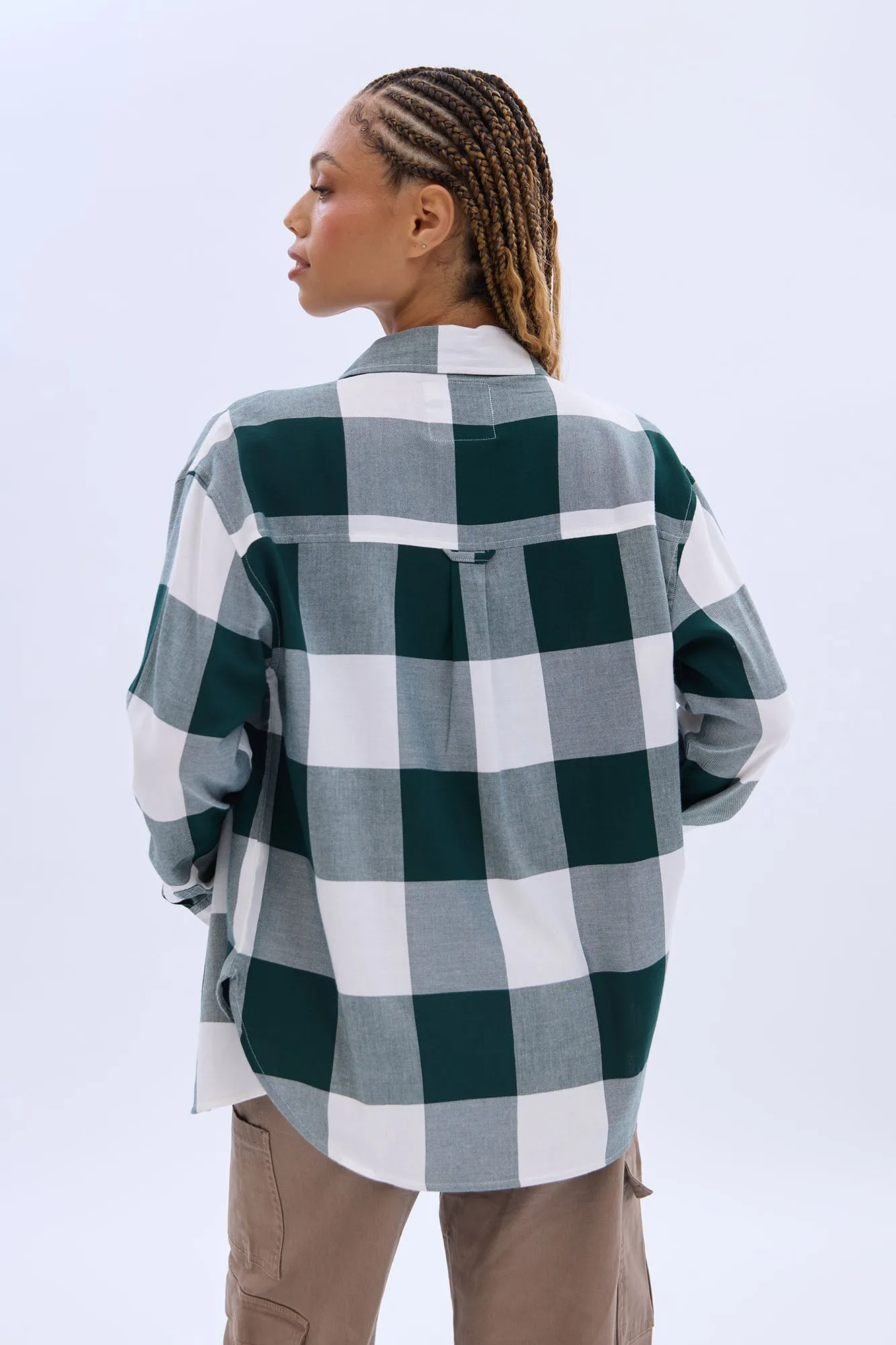 Button-Up Twill Plaid Shirt