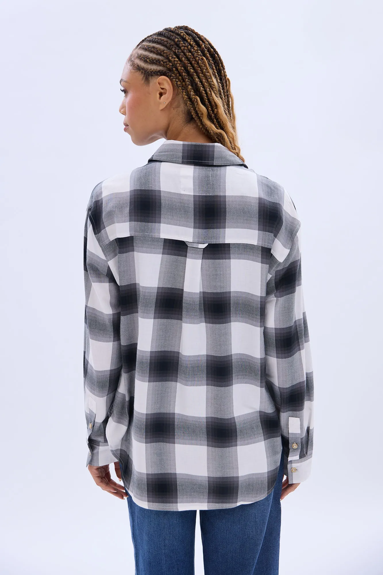 Button-Up Twill Plaid Shirt