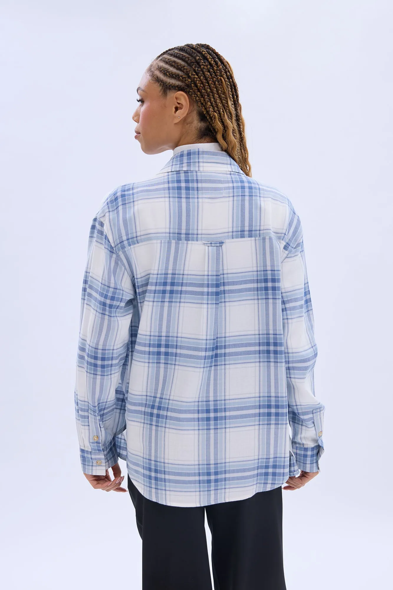 Button-Up Twill Plaid Shirt