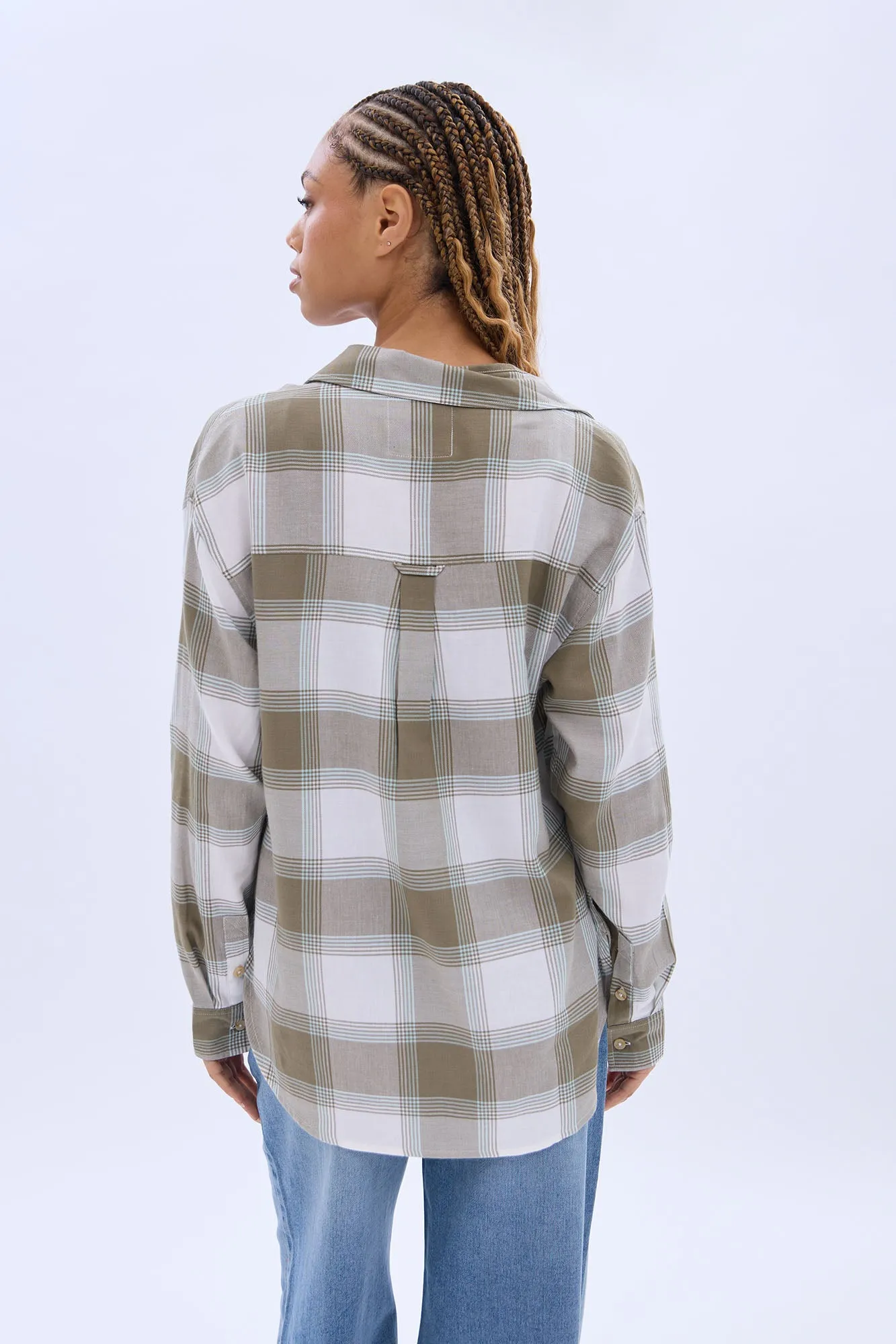 Button-Up Twill Plaid Shirt