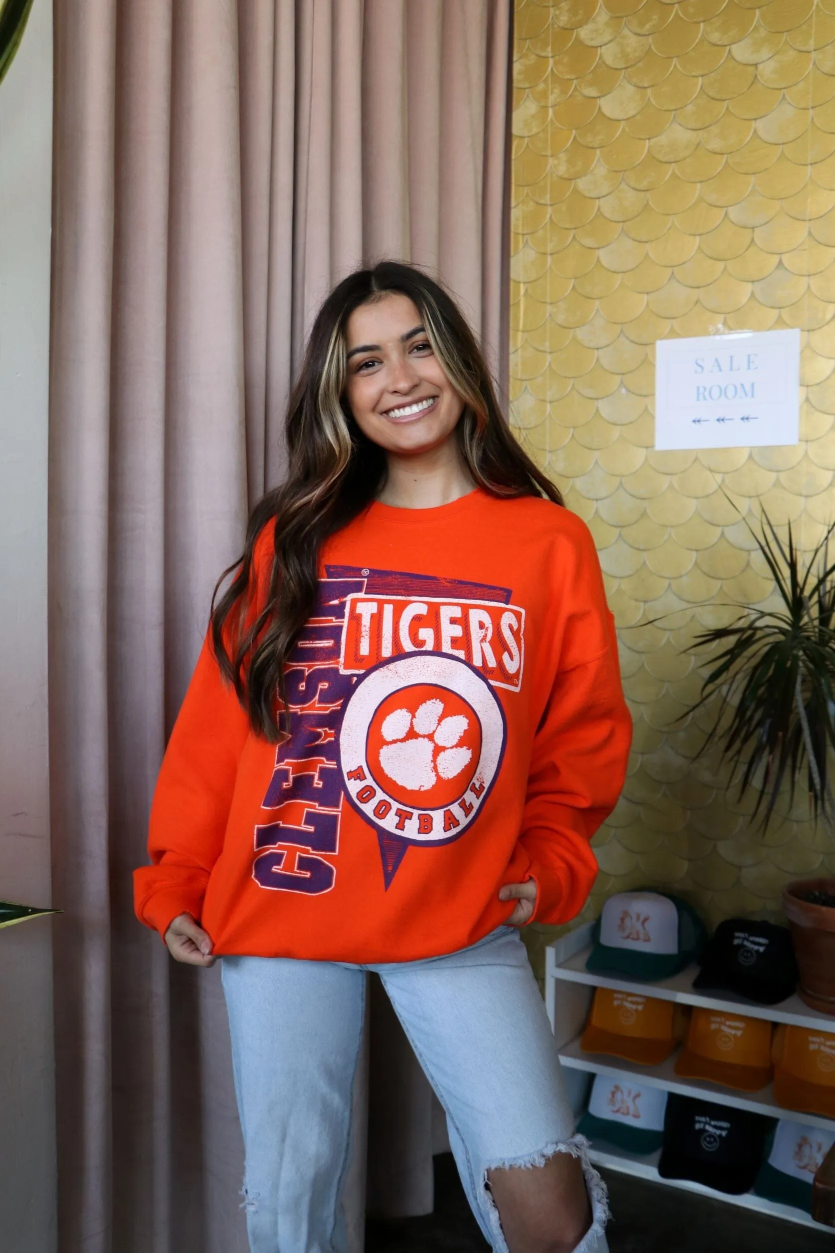 Clemson Tigers Football Spree Orange Thrifted Sweatshirt