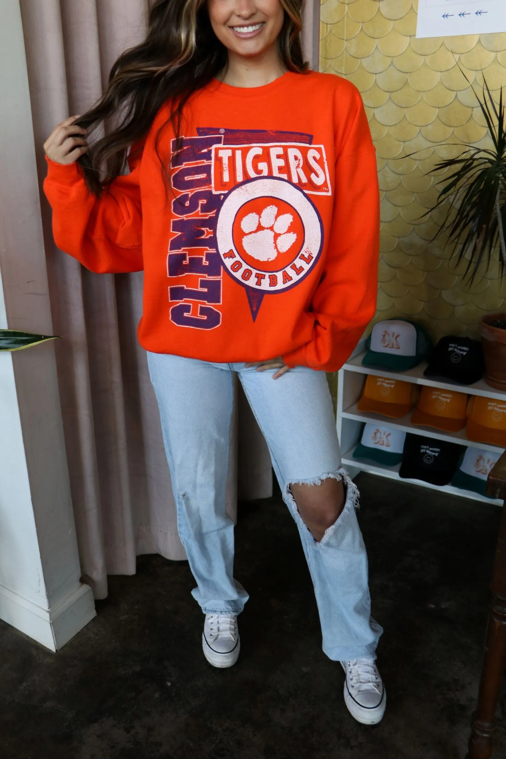 Clemson Tigers Football Spree Orange Thrifted Sweatshirt