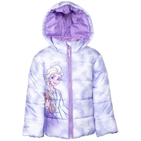 Disney Frozen Girls Puffer Jacket - Insulated Winter Zip-Up Coat