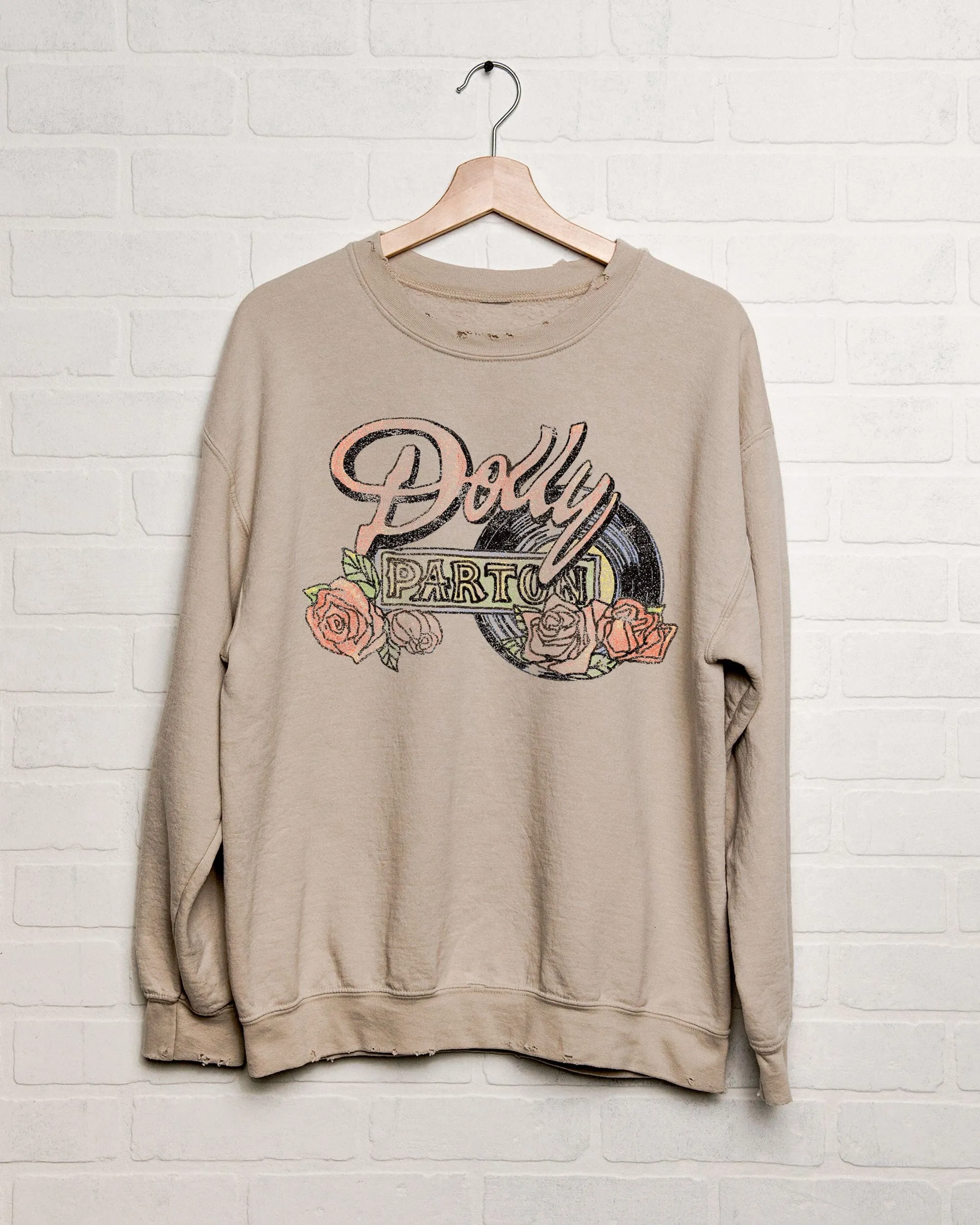 Dolly Parton Rose Record Sand Thrifted Sweatshirt